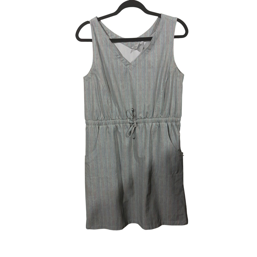 Ascend Womens Medium Grey Blue Chevron‎ Stripe Sleeveless Hiking Travel Dress